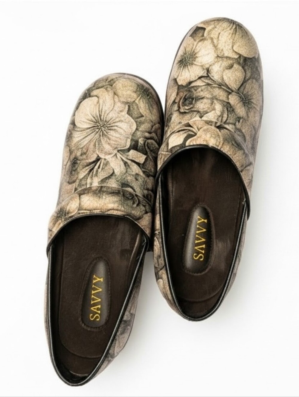 Savvy Floral Slip-On Mules in Pink and Gray Sz 11